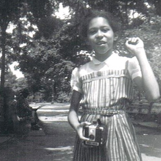 Karabelle with her trusty Brownie camera,1959