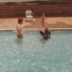 Jeff  and Karen assuring Nikki it was ok to jump in the pool. .