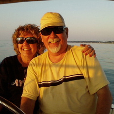 Karen and Bill on "Gotta Hab-it" on Lake Michigan