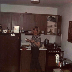 Karen in their efficiency apartment near Fort Benjamin Harrison, Indianapolis while Bill was attending journalism school for the U.S. Army.