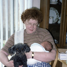 1999; Grammy with Howie (the puppy) and her first grandbaby Zack