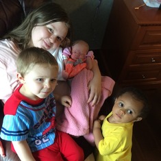 Kathy's Granddaughter Riley and Kathy's Great Grandkids...Landon, Rydian and Brookelynn.