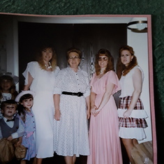 Easter Sunday 1992 Karen's 3 children photo bombed picture, Kathleen, our Mother, Karen, and Rolleen