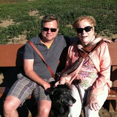 With Tage and Shadow watching the hang gliders at Fort Funston, SF