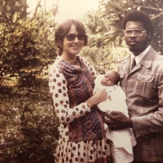 Kathryn and Oscar with newborn Mary Laura: Ghana, 1973