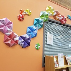 Kathryn's origami display at the East Side Library.