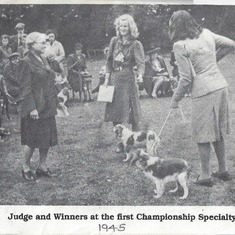 The first Championship Specialty in 1945.  Katie won, with Belinda of Saxham.
