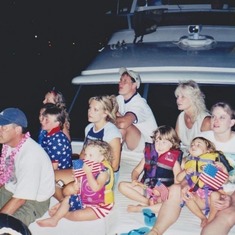 All of us on the back of the boat watching fireworks