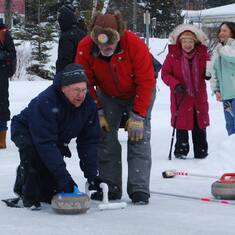 Ken was always game for trying new sports.  Here giving curling a go at Saranac Lake, NY