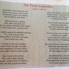 The Final Inspection read by Jeremy Weidner at funeral 2016