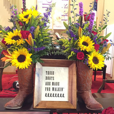 These Boots funeral floral arrangement from grandkids 2016