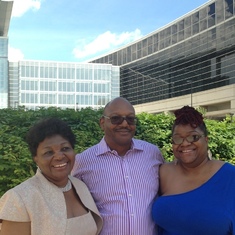 Ken with Nadene's mom and sister at Nadene's graduation
