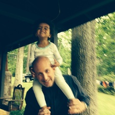 “Uncle Ken” stepping in with a shoulder ride for Evie