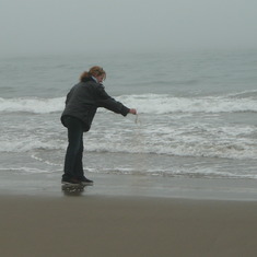 sprinkling some of Dad's ashes into the ocean at La Selva Beach
