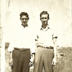 Daddy with Harold Arter  in the cotton fields of Lindsay. Harold was in Daddy's first band.
