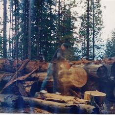 Kenton cutting on a cedar deck on the Mendo 1993.