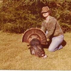 Kenton and his 20 1/2 lb.Turkey. Spring opening day 1981 or 1982 .