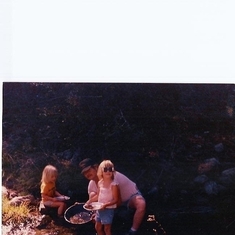 Pennie, Kenton and Kristy panning for gold.  May 1986