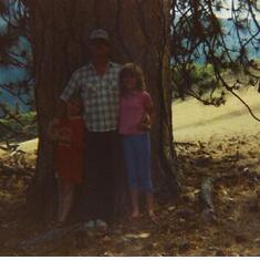 Kenton and his girls, Kristy and Pennie at KW's tree on the Mendo. First time the girls and I met. Summer 1990.