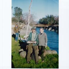 Steve, Sherri and Kenton in background. Fishing Coleman Ditch, Tehama Co. CA Mid 1990's