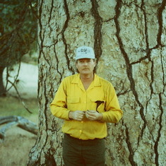 On the Mendocino NF at Kenton's tree.
A very huge yellow pine he declared as his. That was one fun year! Summer 1990