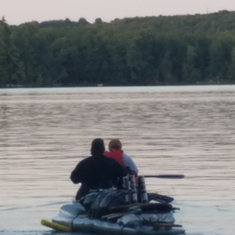 Dad and son on camping night on blueberry island