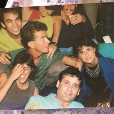 This was in the 80's at a garden party outside 6th street apt. Kevin is at top with cup and smile.