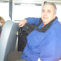 Kevin riding the bus to the Polar Plunge at Shawnee Mission Park, January 2010