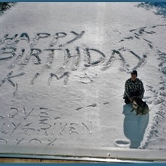 Kim's Birthday greeting from Riven & I, taken  from the upstairs window of the farmhouse a few years back on November 25th