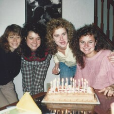Kim with friends Jenny Pasiuk & Dana Bakos & sister Kris, Bloomington, IN November 1988