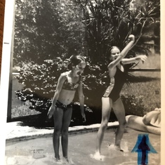 Kim & Kris jumping into cousins’ pool, Miami, FL 1975