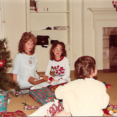 Wescott Siblings Kim, Kris and Mike Christmas morning in Indiana 1970s