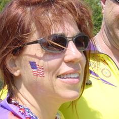 Kim closeup with flag on cheek