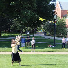 Becky flies her kite at memorial Hope College THRIVE