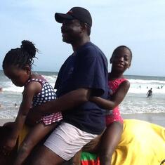 Uncle KD with his nieces Maame Yacoba and Nana Gyaaba at La Beach.