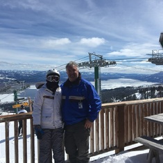 Finally made it to tamarack summit with dad snowboarding besides me
