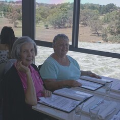 Kristine and sister Sina Ann sampling wine and chocolate at Adelaide vinyard.  (2014)