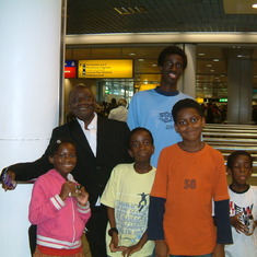Dad and his grandchildren (Rakaya, Matthew, Kamal, Ben and Daniel) July 2004