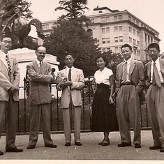 Dad and other Taiwan scholarship winners in front of White House in 1952.  Mom is the only woman.