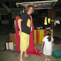 Setting up for a puppet show in Playa Escondida Feb 2011