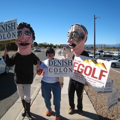 Don't know how much it helped but we sure had fun with the Cabezudos on Election day 2010