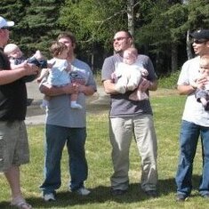 The Proud Papas! Chris & Hayden Bunch, Chris & Colbi Lindsoe, Tony & Skylar Kappel, Rodney & Emma Wolcott, Chipper & Tripp Wood and Lance & Melania Jorgenson! This was a Tripp's First Birthday Party at Pioneer Park May 2010.