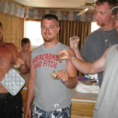 Crawfish on the Houseboat in Lake powell (From left  Jarred, Chris, Tyler, Lance)