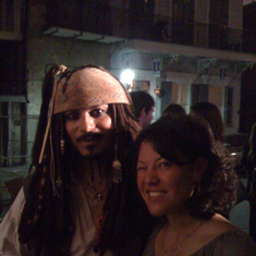 At a board meeting in New Orleans, far too late at night, the pirates showed up at the bar we were at. Lani - a huge Johnny Depp fan - could not help but pose with this nearly perfect imitator.