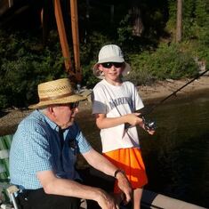 Fishing on the dock at the lake cabin