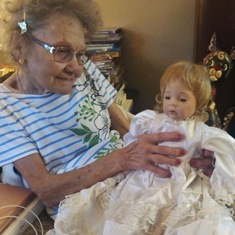 Grandma Lucille loves her doll.  It's a porcelain one I made years ago.  She named it Mary Lou after my childhood nickname.  
I miss her a lot.  She was my feisty little buddy.