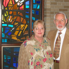With daughter Janet at Erin Presbyterian church, where she was the organist and choir director, 2010-2012 (and 2001-2003)