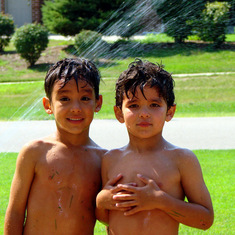 Grandma Jan's favorite picture of the boys, after running through the sprinklers, about 2007