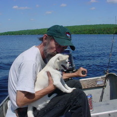 Larry and Max in boat