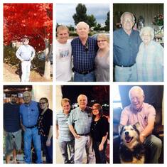 (From Top left) Larry, Larry with grandson Nick and granddaughter Kristina, Larry and his mom, grandson-in-law Donald and Larry and granddaughter Kristina, grandson Nick with Larry and granddaughter Kristina, Larry with Kristina's huskey